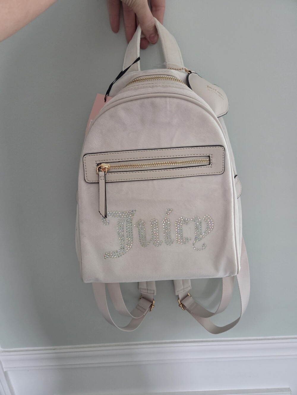 Juicy Couture Velour Backpack Rhinestone Angel Big Spender Cream NWT